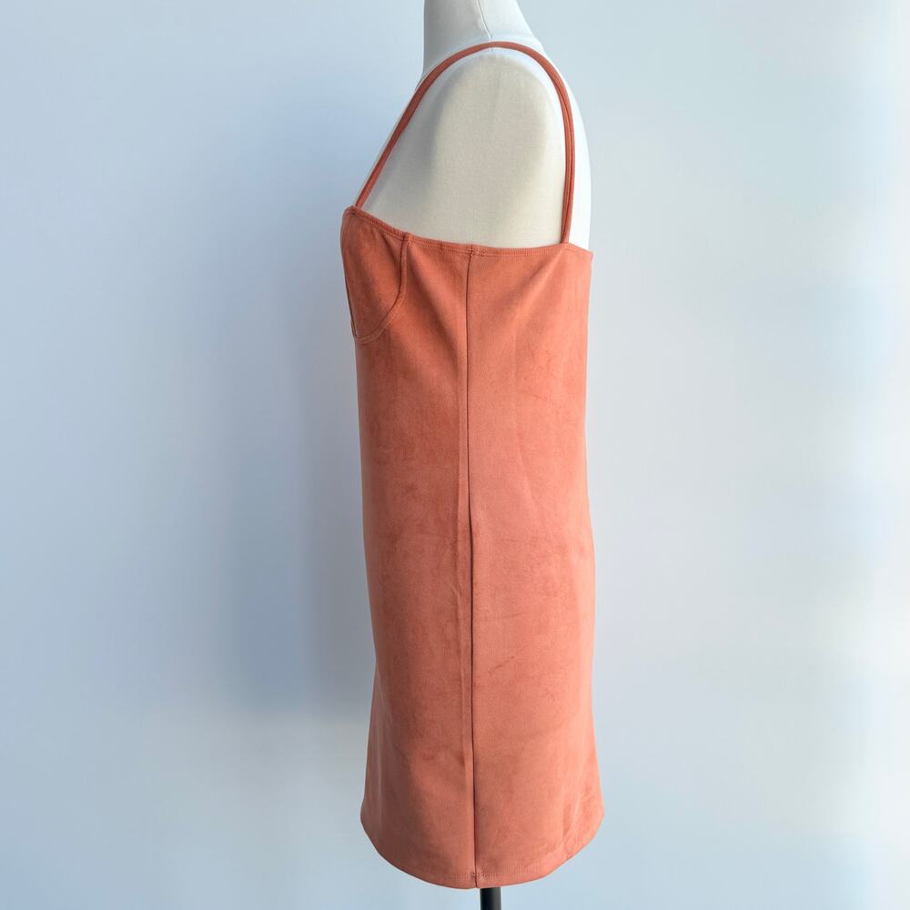 Terracotta Faux Suede Bodycon Mini Dress XL Spaghetti Strap Bustier Style Ballet - Picture 3 of 10